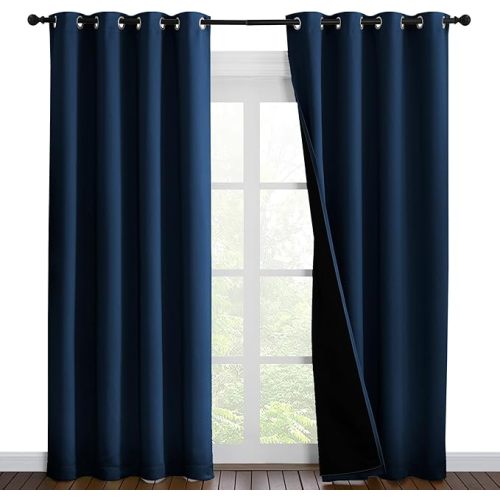2 panel set, NICETOWN Moroccan Blue Full Shade Curtain Panels, Pair of Energy Smart & Noise Blocking Out Blackout Drapes for Dining Room Window, Thermal Insulated Guest Room Lined Window Dressing(55 x 86 inch)