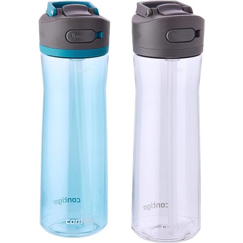 Contigo Ashland 2.0 Leak-Proof Water Bottle with Lid Lock and Angled Straw Dishwasher Safe Interchangeable Lid Pack of 2 24oz Juniper/Sake