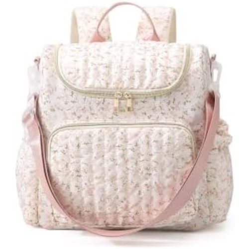 Quilted Diaper Bag Backpack Large Floral Puffy Backpack Multi-compartment Baby Storage Backpack for Mom Travel Hospital