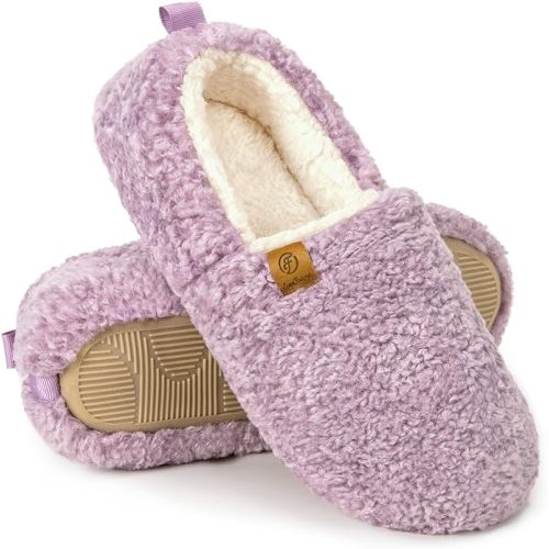 EverFoams Women’s Soft Curly Full Slippers Memory Foam Lightweight House Shoes Cozy Loafer with Polar Fleece Lining