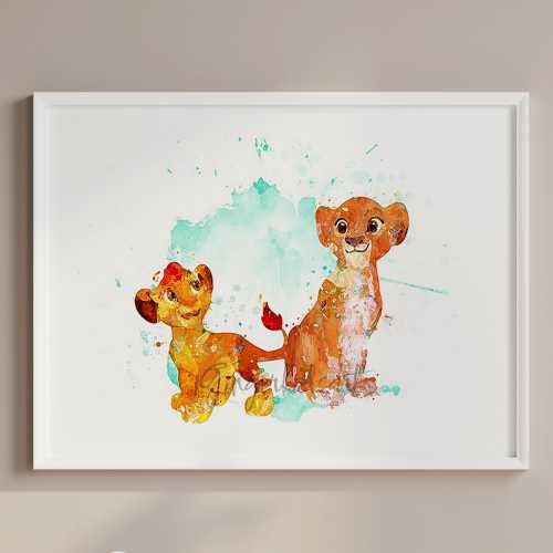Lion King Watercolor Art Print: Simba, Kion & Kiara, Nursery Decor 796-1
