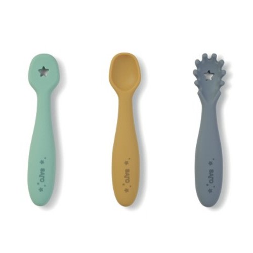 SARO Set of 3 Silicone Training Spoons - Mist + Mustard + Hunter: Evolutionary Baby-Led Weaning Utensils