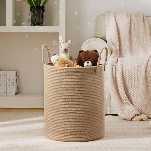 Jute Rope Laundry Hamper Basket by YOUDENOVA, 58L Tall Laundry Basket, Baby Nursery Hamper for Blanket Storage for Bedroom-Large-Jute