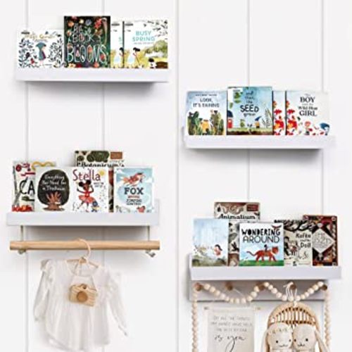 COMAX Kids Floating Book Shelves for Wall Nursery, Hanging Book Shelf Wall Mount Bookshelf Organizer for Kids Room Toddler Baby Bedroom, Small White Floating Shelves Kids Bookshelf Reading Nook