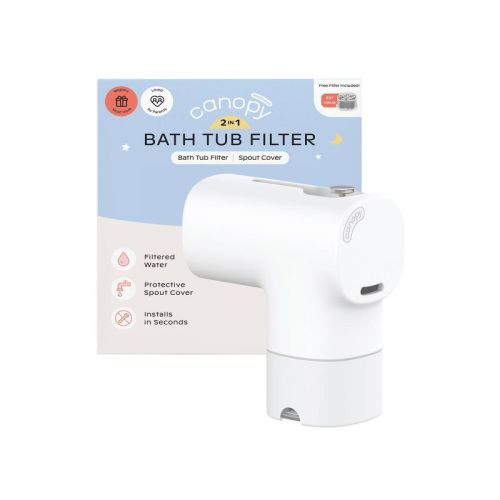 Canopy Bathtub Filter Advanced Multi-Stage Filtration to Reduce Contaminants; Soft, BPA Free Spout Cover, Dishwasher Safe, Easy to Install- White
