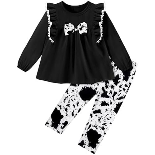 Baby Toddler Girl Clothes Long Sleeve Ruffle Bow Top Girls' Clothing Sets&Floral Print Pants Fall Winter Outfit 12M-4T