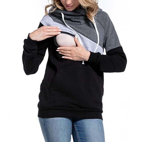 gakvov Maternity Shirt For Women Long Sleeve Crew Neck Color Block Breastfeeding Nursing Tops Pregnancy Hooded Pullover Shirt