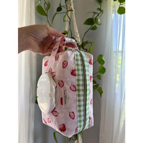 Diaper/Wipe Pouch Strawberries with Buckle Handle | Baby Shower Gift-Hand