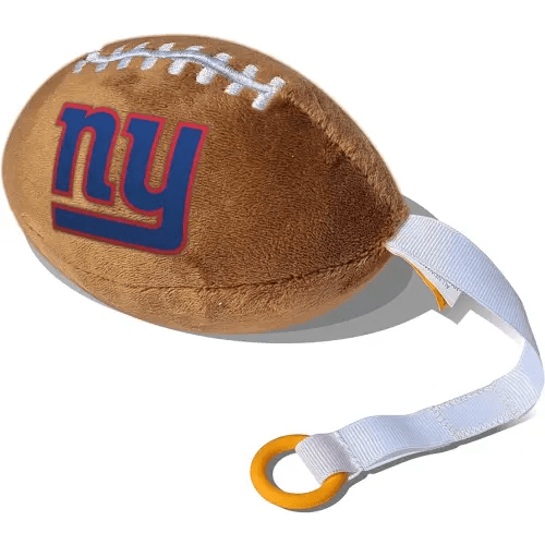 New York Giants Plush Football Pacifier Holder by Smilo - Officially Licensed NFL Soother Holder - Soft Plush Toy and Dummy Holder - Fits Any Pacifier - Stroller Accessory & Newborn Essential
