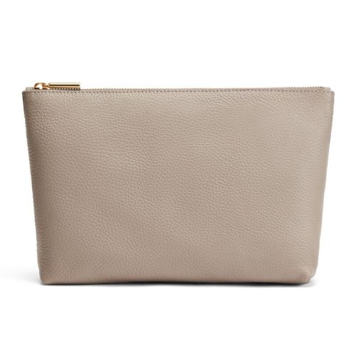 Medium Leather Zipper Pouch (Pebbled) Stone | Cuyana