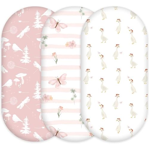 3-Pack Organic Bassinet Sheets for Girls Stretch, Soft Cozy Fitted Bassinet Mattress Sheet (32" x 16") Universal Fit for Hourglass, Oval, & Rectangle Mattresses Pink Butterfly