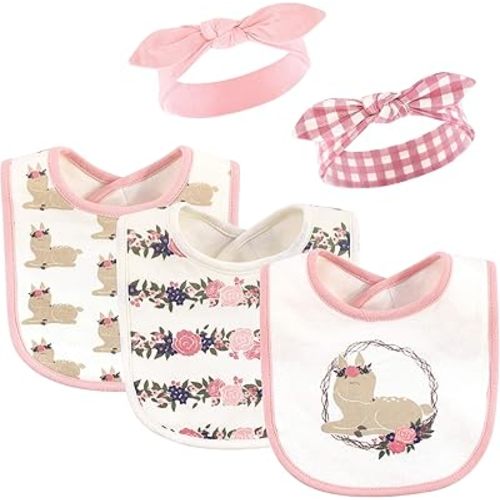 Hudson Baby Unisex BabyCotton Bib and Headband or Caps Set