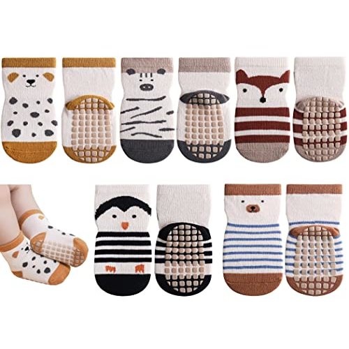 Exegawe Toddler Non Slip Socks, Cute Baby Socks with Grips Crew Socks 5 Pairs