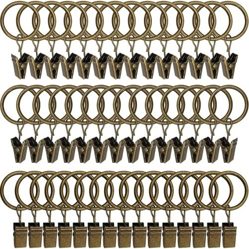 WeeksEight 44 Pack Curtain Rings with Clips, 1 in ID, Bronze