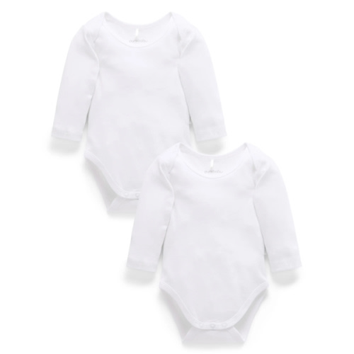 Easy Neck L/S Bodysuit 2 pack - White - Purebaby