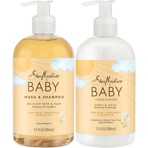 SheaMoisture Baby Essentials, Body Wash & Shampoo + Curls & Coils Conditioner, Detangler with Raw Shea, Chamomile & Argan Oil, Pediatrician-Tested, Hypoallergenic, Tear-Free, 13 Oz Ea
