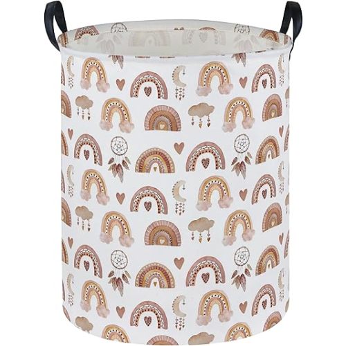 Essme Kids Laundry Basket,Rainbow Hamper Collapsible Canvas Waterproof Storage Bin for Girls, Cute Hamper,Gift Baskets.(Dream rainbow)