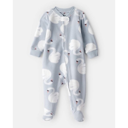 Baby Girl Swan Print Fleece Long-Sleeve Loose Fit Sleep & Play Pajamas - Blue | Carter's