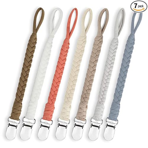 7 Pcs Braided Pacifier Clips for Boys and Girls, Pacifier Holder Baby Binky Clips Handmade Cotton Modern Unisex Pacifier Smoother Clip Fits All Pacifiers for Shower Birthday Gifts