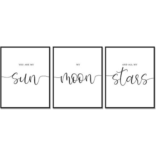 WCDHOR Set of 3 Modern, Contemporary Prints, You Are My Sun My Moon And All of My Stars, Nursery Wall Art, UNFRAMED 11x14 inch Art Prints