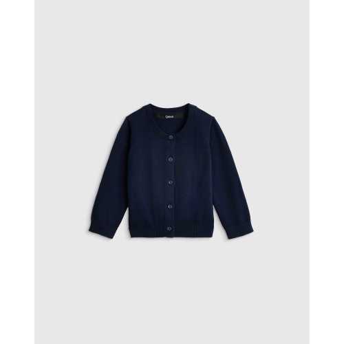 100% Organic Cotton Crewneck Cardigan in Navy