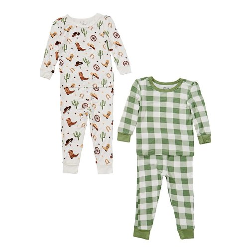 Little Me Baby Boys Long-Sleeve Cowboy/Plaid Printed Bamboo-Blend 4-Piece Pajama Set