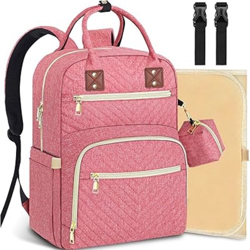 Tenot Baby Diaper Bag Backpack, Travel Diaper Bags for Babys Girl Boy Large Capacity Baby Bag Backpack for Women Pink