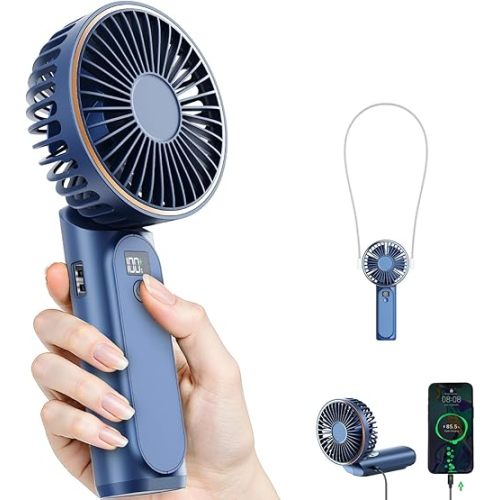 TUNISE Portable Handheld Fan, Portable Fan Rechargeable, 4000mAh, 180° Adjustable, 6 Speed Wind, Display Electricity in Real Time, USB Rechargeable Foldable F an, Quiet Personal Fan with Power Bank
