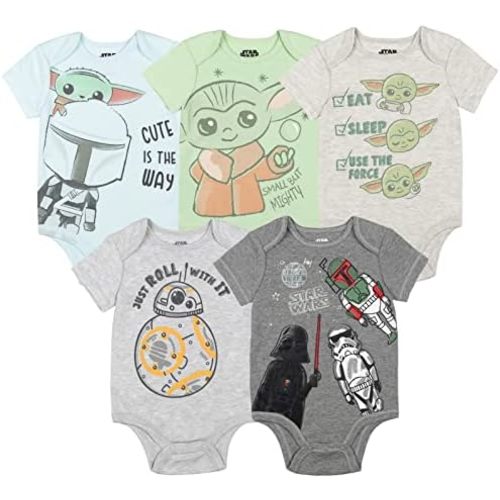 STAR WARS Baby 5-Pack Short Sleeve Bodysuits Newborn to Infant 6-9m