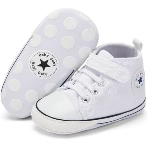 BACSAC Baby Boys Girls Walking Shoes First Newborn Infant Canvas High Top Sneakers with Hook and Loop Breathable Lightweight Non-Slip