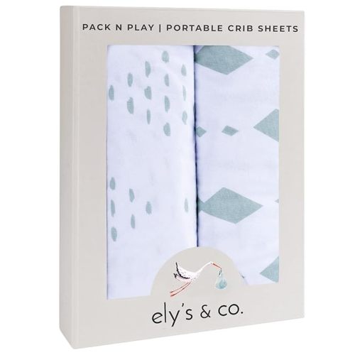 Ely's & Co. Pack N Play Fitted Playard Sheets - Breathable 100% Jersey Knit Cotton - Unisex Mini Crib Mattress Cover - Grey Sage Diamond - 2 Pack Set