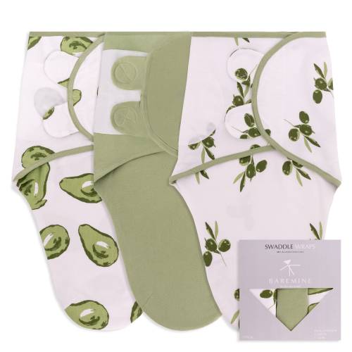 Cotton Velcro Baby Swaddle 3-Pack | Avocado & Olive Print