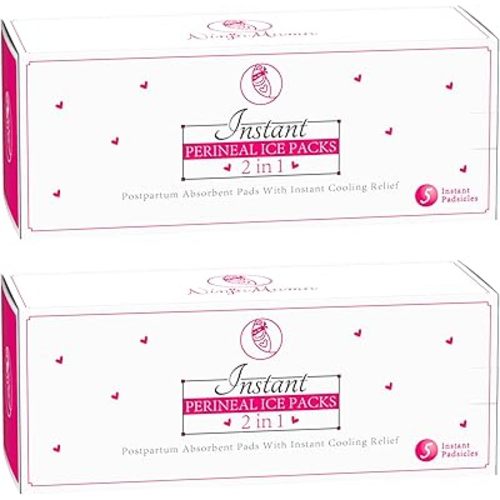Ninja Mama Instant Perineal Cold Pack with Built in Pad. Soothing Relief for Postpartum perineal and Haemorrhoid swelling. Childbirth Recovery Care - Labour and Delivery Essentials. 2 X Packs of 5.