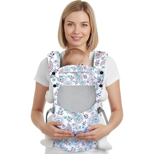 Baby Carrier, Ergonomic, Cozy, Breathable & Lightweight Infant Carriers for 7-66lbs with Lumbar Support, Easy to Wear Hands Free Embrace Toddlers Carrier for 3-36 Months, Peacock Feather