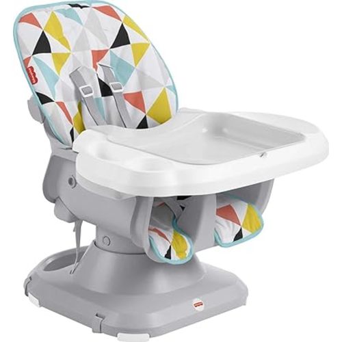 Fisher-Price Baby to Toddler High Chair SpaceSaver Portable Dining Seat & Booster with Washable Deep Tray & Liner, Windmill