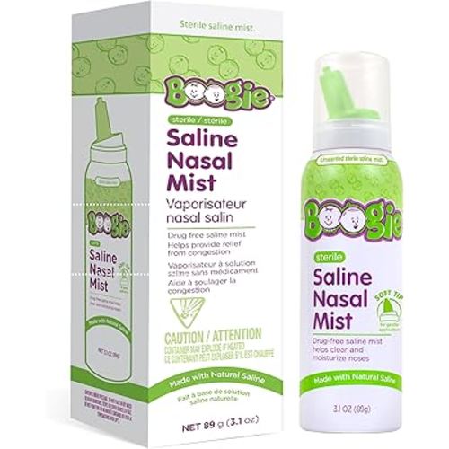 Boogie Baby Saline Nasal Spray Mist, Allergy Relief, Nasal Decongestant, Made with Saline, Unscented, 3.1 Ounce