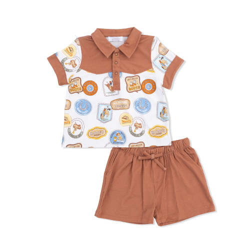 Cowboy Polo & Casual Short Set, Rodeo Patches