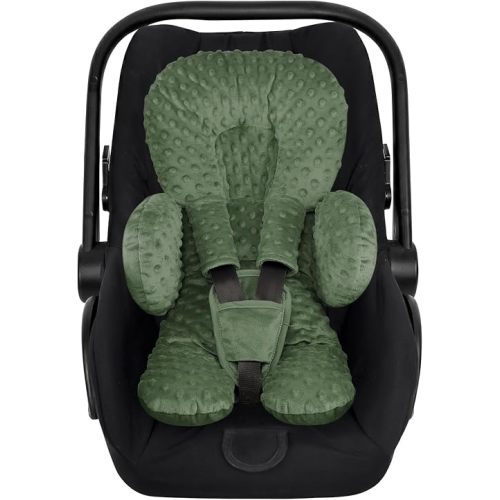 Infant Car Seat Insert for Newborn Boys Girls, Extra Thick & Soft Minky Preemie Car Seat Head Body Support Cushion with Strap Pads, Perfect for Stroller, Baby Swing, Bouncer, 2-in-1 Reversible, Green