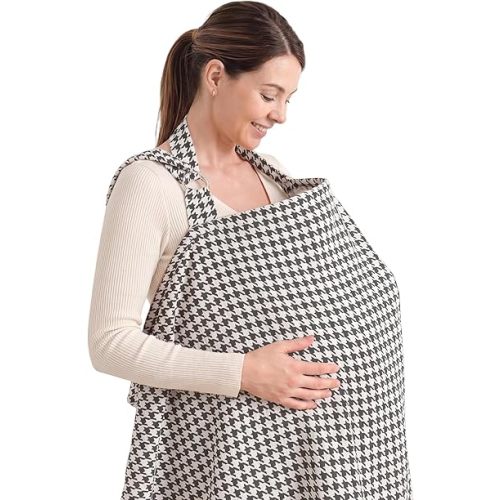 Konssy Muslin Nursing Cover for Baby Breastfeeding, Breathable 100% Cotton Breastfeeding Cover with Rigid Hoop for Mother Nursing Apron, Multi-use Carseat Canopy (Vintage Check Weave)