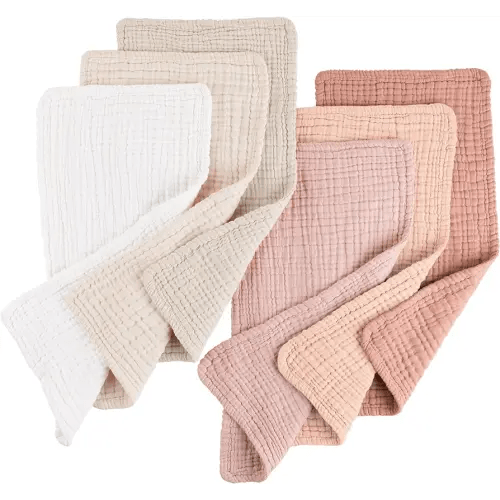 Konssy Muslin Baby Burp Cloths 6 Pack, Soft Absorbent 100% Cotton Burping Clothes for Newborns, Baby Boys and Girls, Unisex