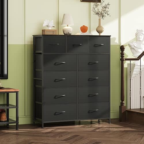 WLIVE Tall Dresser for Bedroom, 11 Drawer Chest of Drawers, Charcoal Black