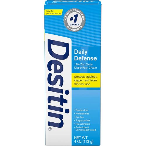 Desitin Daily Defense Baby Diaper Rash Cream with Zinc Oxide to Treat, Relieve & Prevent diaper rash, Hypoallergenic, Dye-, Phthalate- & Paraben-Free, 4 oz