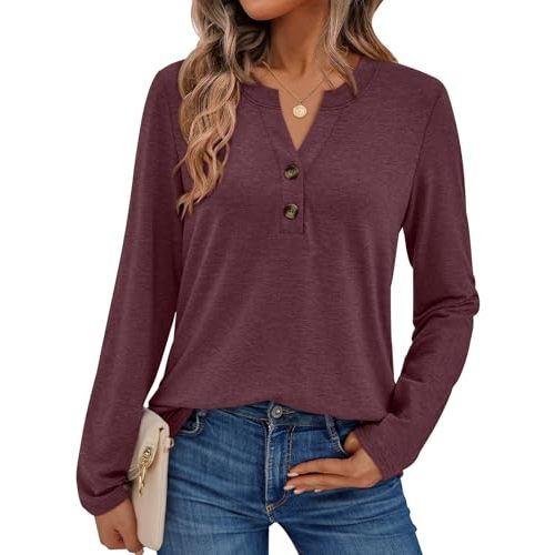 AUTOMET Women's Long Sleeve Shirts 2026 Spring Fashion Dressy Casual Tops Trendy Henley Blouses Cute Work Outfits Clothes