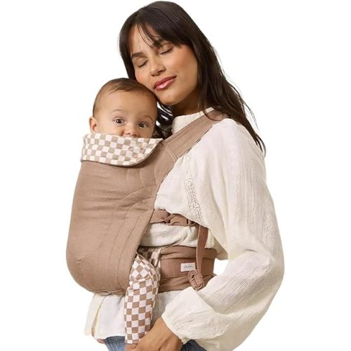 Solly Baby Soft Buckle Carrier, Buttery Soft Baby Carrier Infant to Toddler 10-45 Lbs., Ergonomic Design, Lightweight & Breathable Linen, Front & Back Carry, Baby Carrying Essential, Almondine Chequer