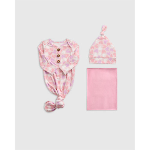 Bamboo Gown, Hat & Swaddle Layette Bundle in Lavender Hearts