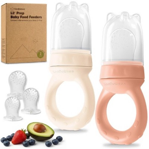 KeaBabies 2-Pack Prep Baby Food Feeder, BPA-Free Silicone Baby Fruit Feeder for Teething, 6-12 Months BLW Feeding Essentials