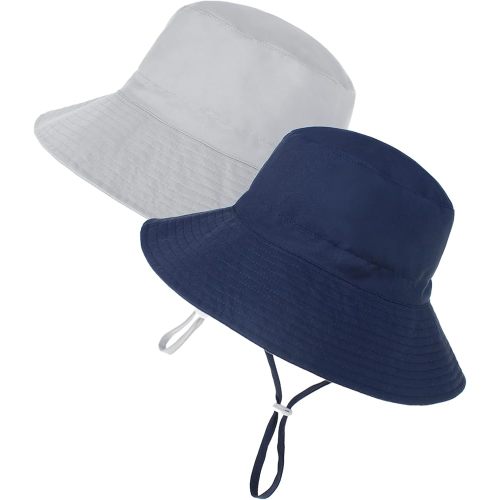 Zando 2Pcs Baby Sun Hat Toddler UPF 50+ Sun Protection Hat Adjustable Toddler Bucket Hats for Kids Summer Beach Hat 0-8T