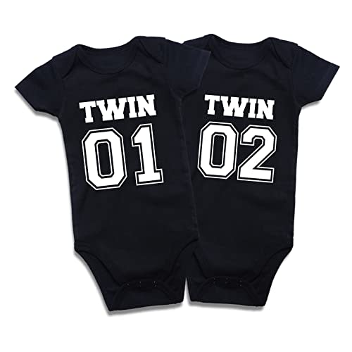 DEFAHN Funny Twins Baby Bodysuits Boys Girls Rompers 2 Pack Twin Matching Clothes Outfits for Newborn Infant