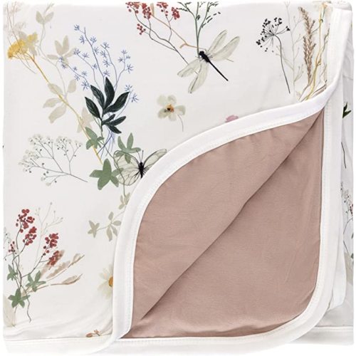 Premium Baby Blanket for Girls - Soft Stretchy Jersey Knit Cotton Quilt for Baby Girl, 3-Layer Crib Blanket and Toddler Blankets for Girls, 50x50 Soft Warm Cozy Nursery Bed (Wildflower)