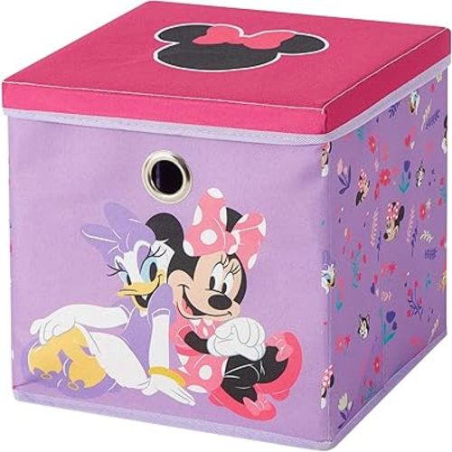 Idea Nuova Disney Minnie Mouse Collapsible Fabric Storage Cube,10” Organizer Bin with Lid for Bedroom, Playroom, and Closet